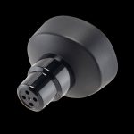 Black cannabis oil vape cartridge with a wide, rounded mouthpiece."