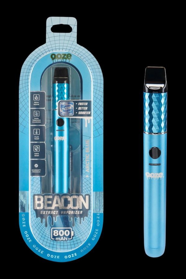 Ooze Arctic Blue Beacon 800mAh extract vaporizer packaged on a blue blister card.