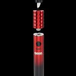 Red and black cannabis vaporizer pen with disassembled components.