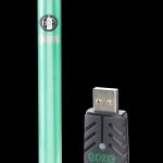Green cannabis vape pen and USB charging case.