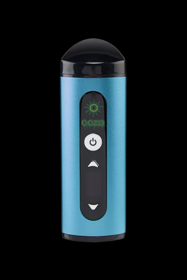 Blue Ooze vape pen with digital display and control buttons.