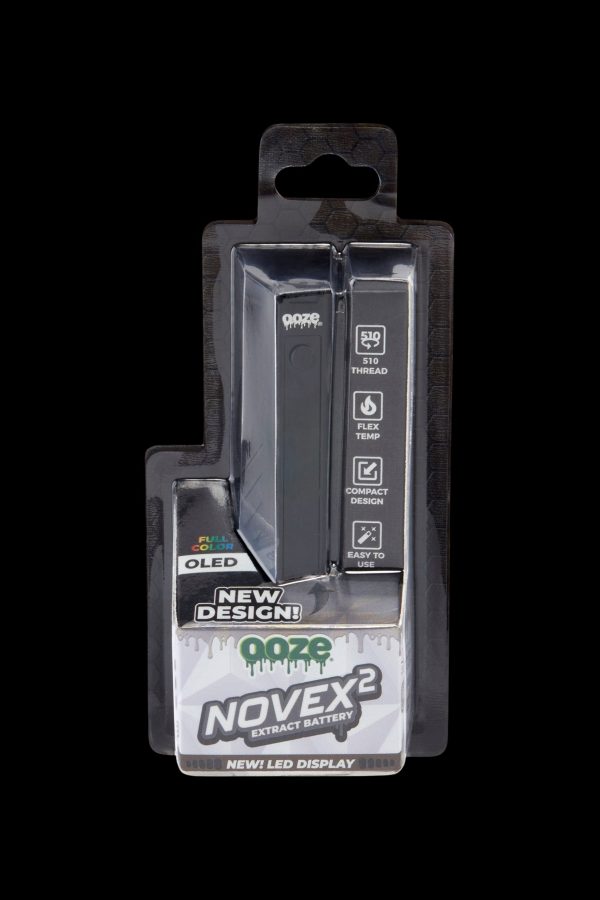 Ooze Novex 2 extract battery in sealed packaging, featuring product details and branding.