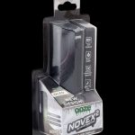 A packaged “Nooze Novex 2” cannabis vape battery with features like a 510 thread and LED display.