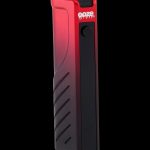 Red and black cannabis vaporizer pen with “Poze” branding.