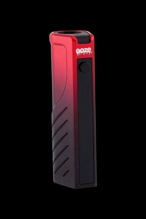 Red and black cannabis vaporizer pen with “Poze” branding.