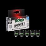 A package of five Ooze Duplex 2 replacement onyx atomizers for cannabis vaping, displayed against a black background.