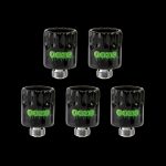 Five black glass dab rigs with green “Ooze” branding against a black background.