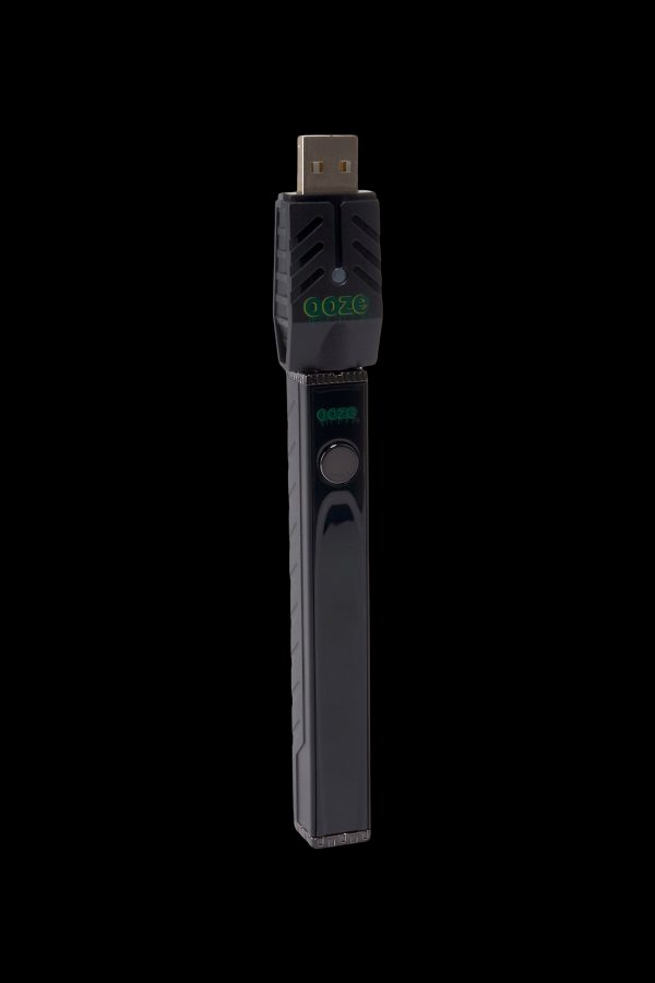 Black Goze battery for cannabis oil cartridges with USB charging port.