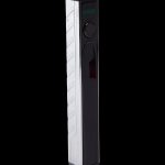 Sleek black and white cannabis vaporizer pen with digital display.