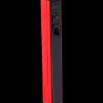 Red and black electronic vaporizer pen with a digital display.