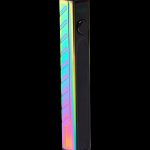 Iridescent cannabis vape pen against a black background.