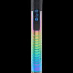 Iridescent cannabis vape pen with digital display.