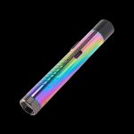 Iridescent cannabis vape pen on a black background.