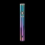 Iridescent cannabis vape pen against a black background.