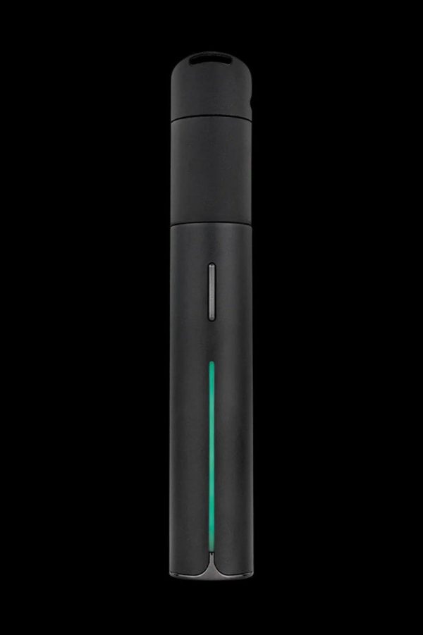 Front view of the Puffco Pivot Vaporizer, a sleek, black cylindrical device with a subtle metallic accent.