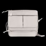 Light grey cannabis accessories bag with multiple pockets and adjustable straps.