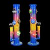 Two colorful glass bongs with a planetary and star-themed design against a black background.