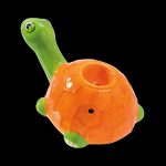 Orange and green turtle-shaped glass pipe.