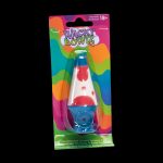 A packaged, hand-painted ceramic pipe resembling a lava lamp, labeled “Wacky Bowlz” with an 18+ age restriction.