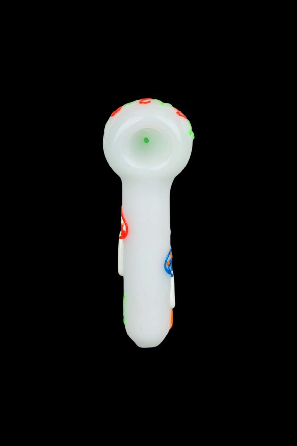 Frosted glass pipe with colorful accents.