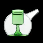 Green glass bubbler water pipe with spherical design.