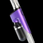 Purple electronic dab rig with glass mouthpiece, isolated on a black background.
