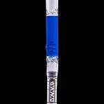 Blue glass cannabis oil burner pipe with etched design.