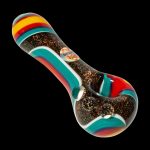 Colorful glass smoking pipe on a black background.