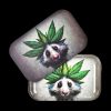 Metal rolling tray with a photorealistic painting of a hedgehog with cannabis leaves for quills, closed and open views."
