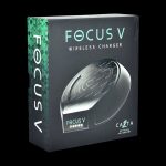 Black box for a “Focus V” cannabis concentrate wireless charger, featuring green branding and the “Carta” official accessory logo.