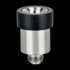 Silver and black cannabis oil vaporizer cartridge.