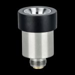 Silver and black cannabis oil vaporizer cartridge.