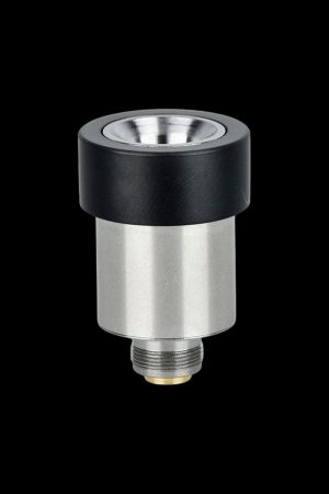 Silver and black cannabis oil vaporizer cartridge.