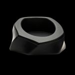 Black cannabis ashtray with a geometric, faceted design.