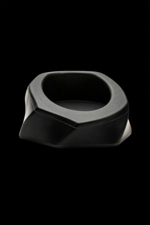Black cannabis ashtray with a geometric, faceted design.