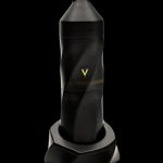 Black cannabis vaporizer pen standing in a charging base.
