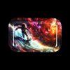 Rolling tray featuring a cosmic space scene with an astronaut snowboarding through nebulas, branded "PULSAR".