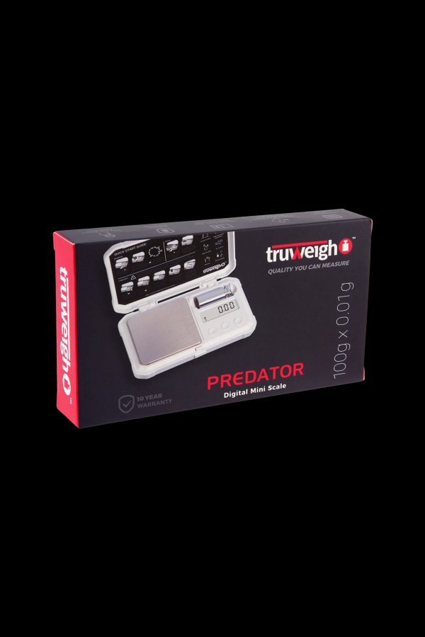 Truweigh Predator digital mini scale for precise cannabis measurement, with 100g x 0.01g capacity.