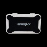 Clear storage container with "truweigh" logo.