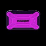 Bright pink, rugged cannabis storage box with "truweigh" logo.