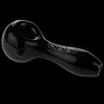 Black glass smoking pipe with "GRAV" etched along the side.