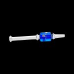 Blue glass cannabis oil burner pipe with textured grip.