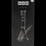 Black box for a 12-inch “ZoOt Ed” herb water pipe, displaying a clear glass bong inside.