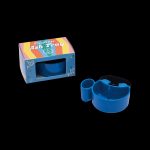 Blue cannabis ashtray with a holder for rolling papers, displayed with its packaging.