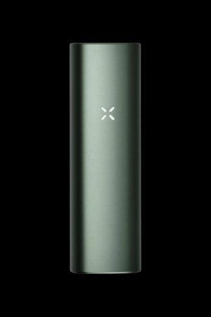 Emerald green Pax Plus vaporizer pen against a black background.