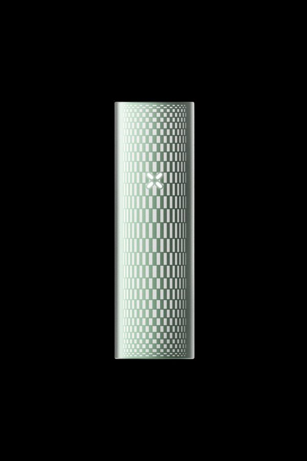 Green cannabis vape pen with geometric pattern.