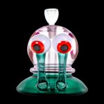 Hand-blown glass rig with cartoonish, tearful eyes, designed for cannabis consumption.