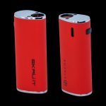 Red electronic dab rigs with visible heating coils, branded “Skrutit” and “Stache.”