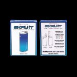 Product packaging for a Stache Skrut dual connection cannabis oil vape battery, featuring specifications like 650mAh capacity and USB-C charging.