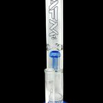 Blue glass water pipe (bong) with intricate clear glass percolators.